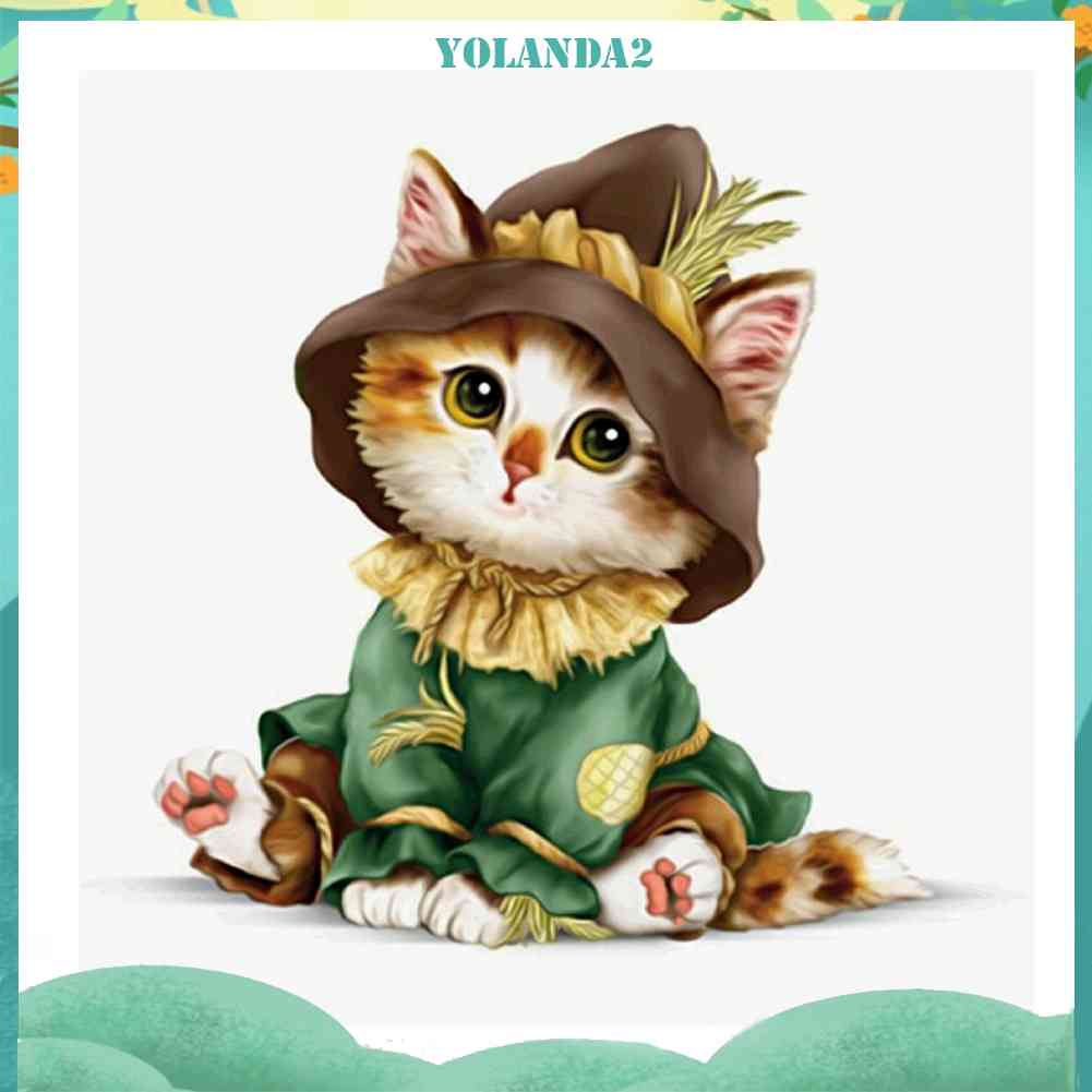 Tranh Thêu Trang Trí Thủ Công 5D Hình Mèo Hoạt Hình Dễ Thương (Mũi Thêu Hình X