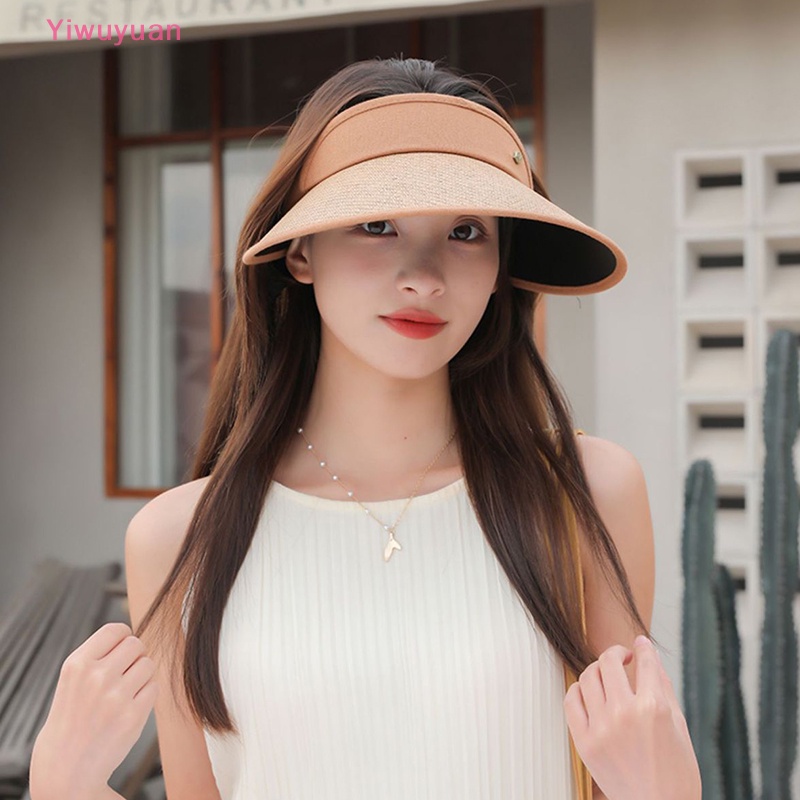 < Yiwuyuan > Mũ Cói Rộng Vành Chống Nắng / Tia UV Có Thể Gập Lại Hợp Thời Trang Đi Biển Du Lịch Cho Nữ Mới