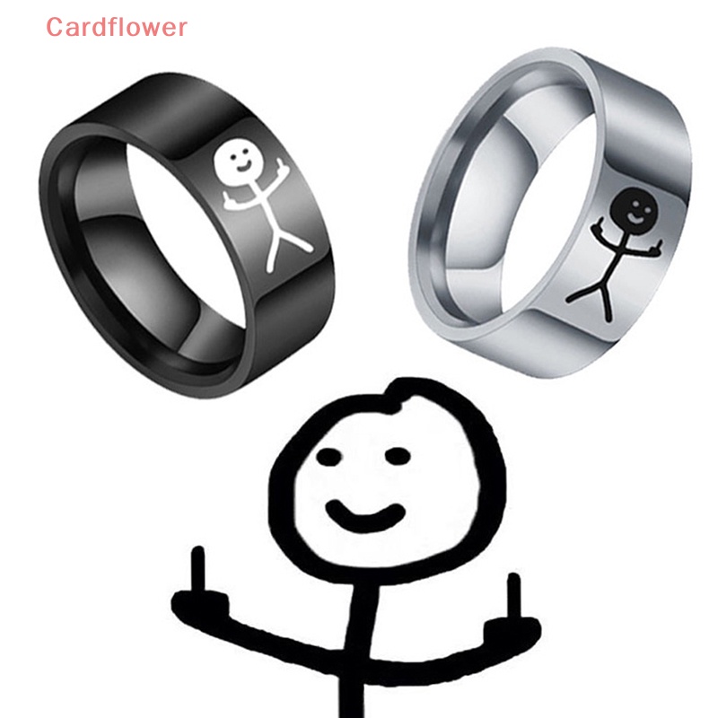 < Cardflower > Nhẫn Thép Titan Hình Vẽ Nguệch Ngoạc Đơn Giản Vui Nhộn Hợp Xu Hướng Cho Cặp Đôi Tiệc Tùng Mới