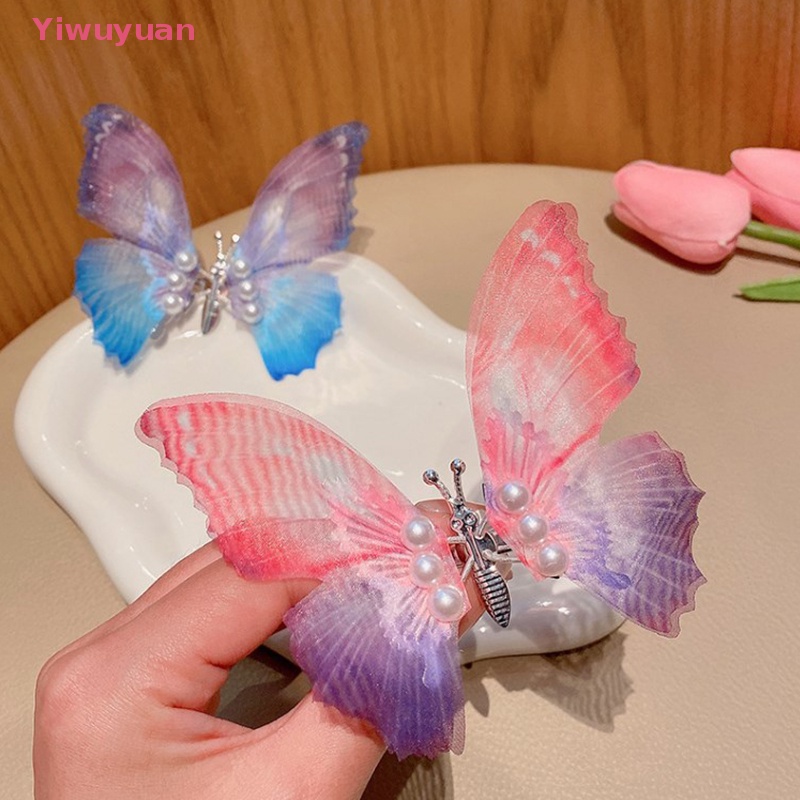 < Yiwuyuan > Kẹp Tóc Hình Cánh Bướm Lớn Đính Ngọc Trai Trang Trí Ngọt Ngào Đáng Yêu Cho Bé Gái Mới