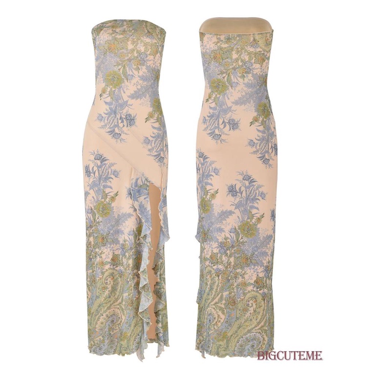 Đầm Ống Nhún Bèo Hở Lưng Họa Tiết Hoa Thời Trang Cho Nữ