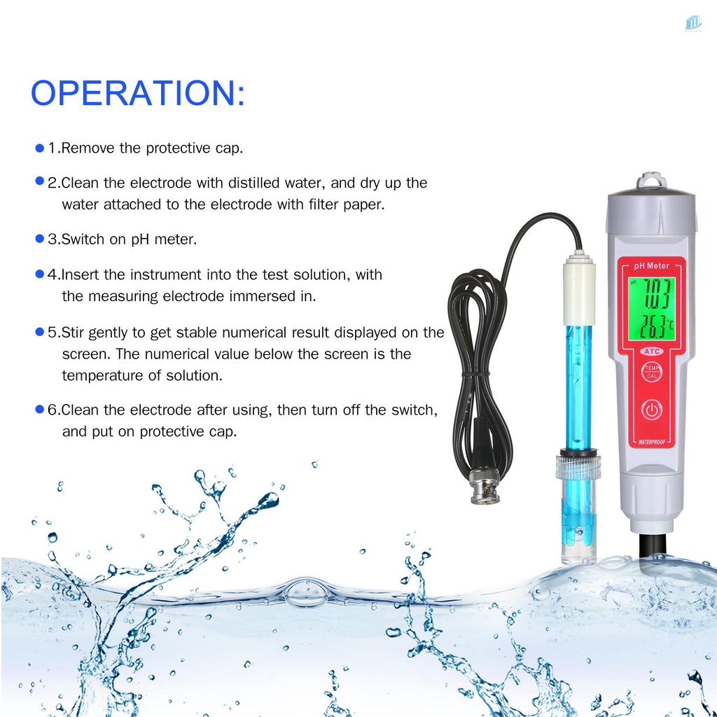 Bút Thử Điện pH 2 Trong 1 Độ Chính Xác Cao Có Màn Hình LCD Hiển Thị