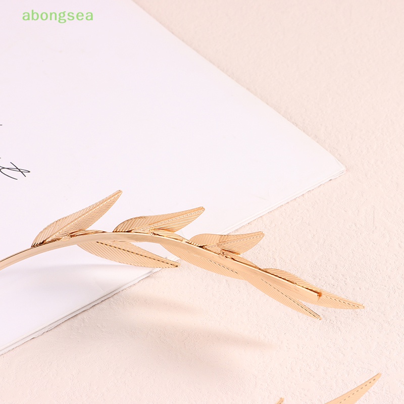 Abongsea Băng Đô Cài Tóc Hình Lá Bằng Kim Loại Màu Vàng Thanh Lịch Cho Cô Dâu