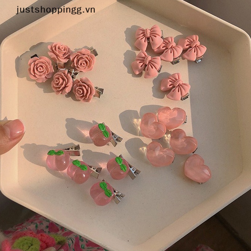 Set 5 Kẹp Tóc Hình Nơ / Hoa Hồng / Trái Tim Mini Dễ Thương Cho Nữ