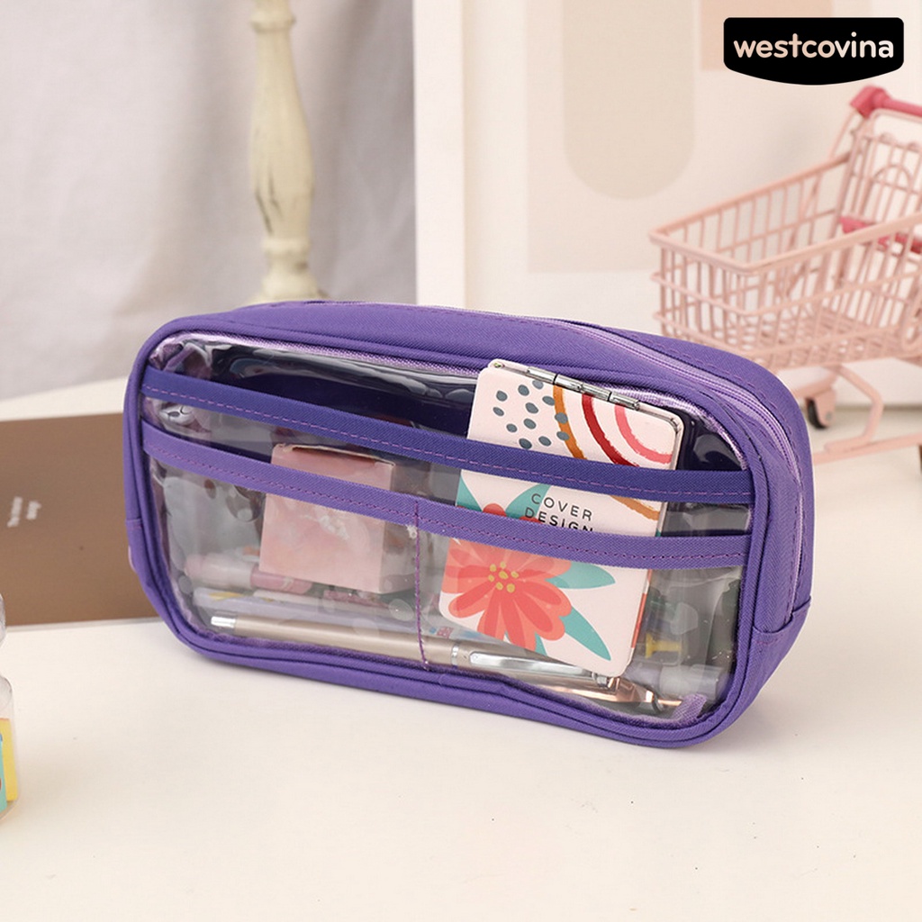 [COD]♪Túi Đựng Bút Trong Suốt Nhiều Ngăn Có Khóa Kéo Tiện Dụng