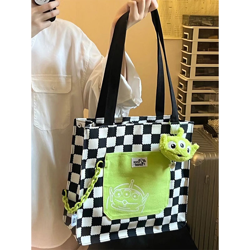 Túi Xách canvas Họa Tiết Ca Rô Thời Trang Dành Cho Nữ