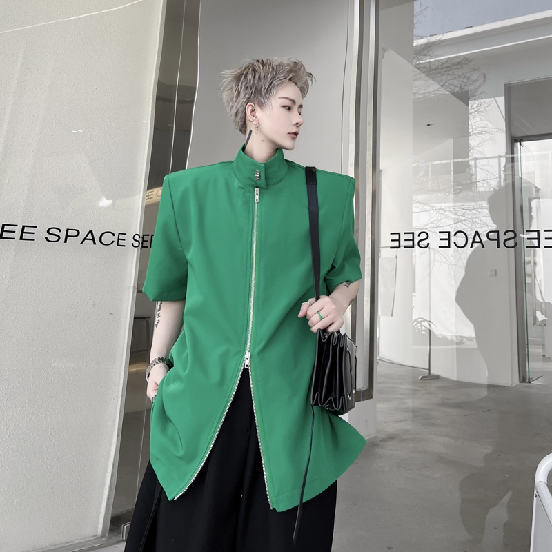 Áo Sơ Mi Tay Ngắn Phối Khóa Kéo Đôi Phong Cách Hàn Quốc Thời Trang Cho Nam