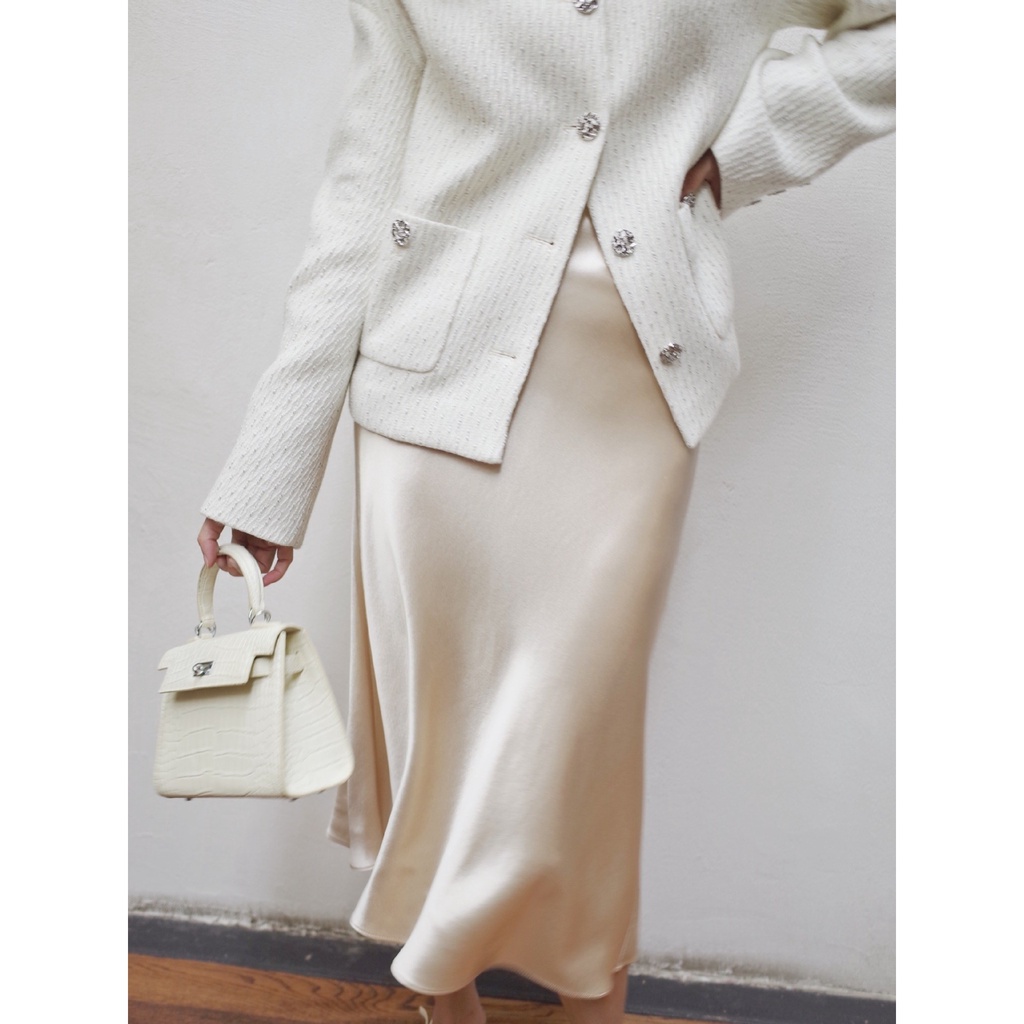 Chân Váy Chữ A Lưng Cao Bằng Lụa Satin Thời Trang 2023