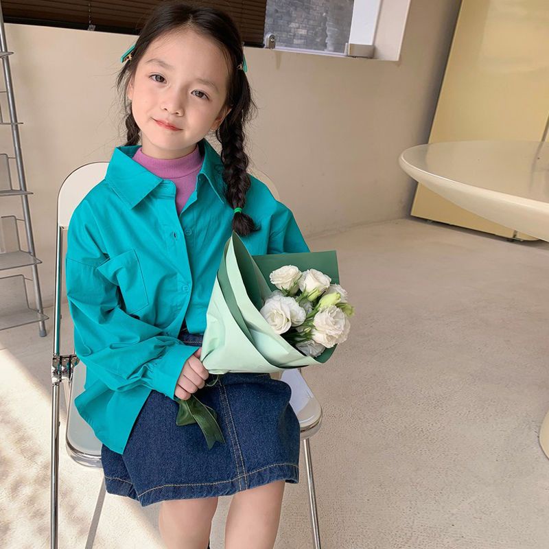 Áo Sơ Mi Màu Trơn Thời Trang Hàn Quốc 2023 Dễ Phối Đồ Cho Bé Gái 2023