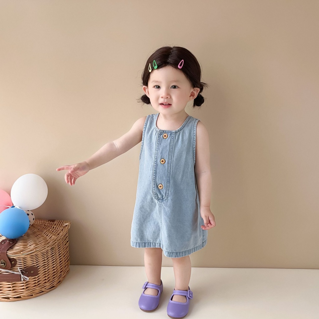 Đầm Denim Sát Nách Mềm Mại Phong Cách Hàn Quốc Thời Trang Mùa Hè Cho Bé Gái 6SCB