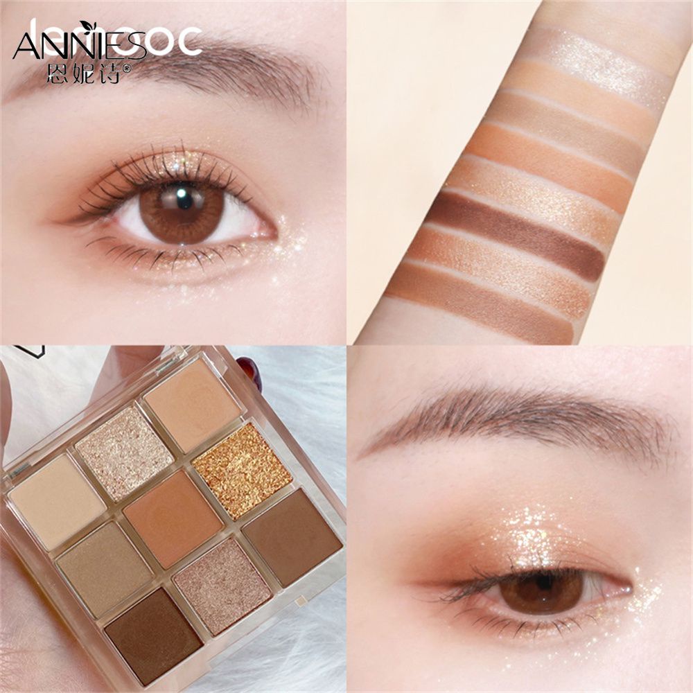 Bảng phấn mắt Lemooc ANNIES 9 màu mịn tông đất ánh ngọc trai lung linh dễ thoa chống nước lâu trôi 4 phong cách
