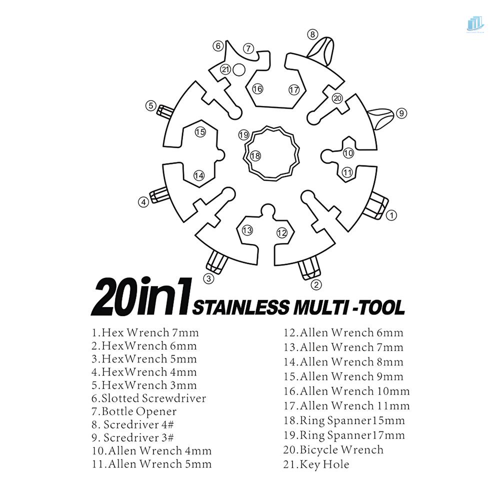 Dụng Cụ Mở Nắp Chai Đa Năng 20 Trong 1 Bằng Thép Không Gỉ
