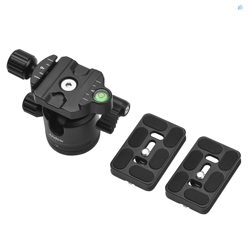 Ngàm Gắn Máy Ảnh Đầu Bi Andoer Max. 5kg / 11lbs Bằng Hợp Kim Nhôm Chịu Lực Tốt Kèm 2 Đĩa Tháo Lắp Nhanh