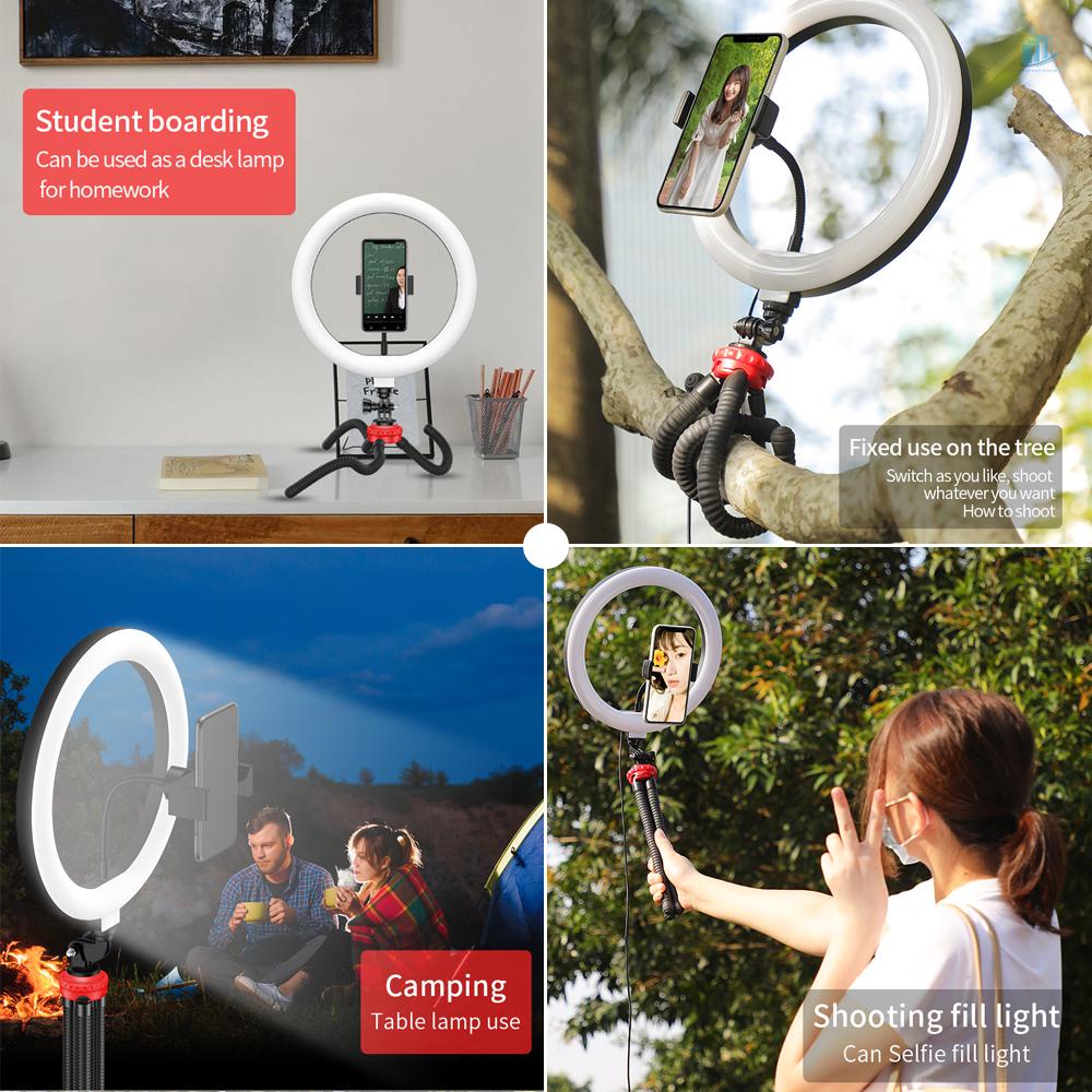 Bộ Vòng Đèn LED Ba Màu Thông Minh 10 Inch Điều Khiển Từ Xa Bạch Tuộc Hỗ Trợ Chụp Ảnh Selfie Live Stream Online Course Life Shootin