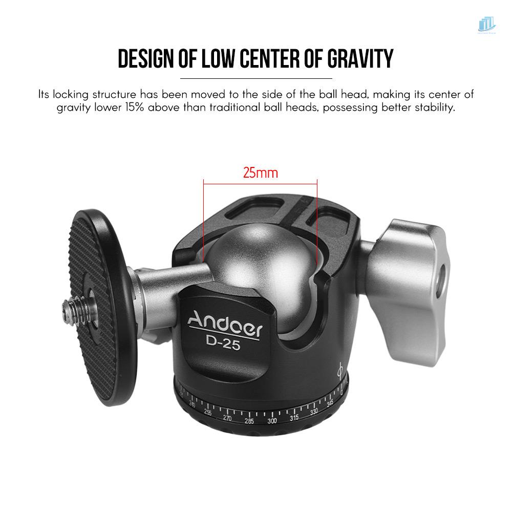 Chân Máy Ảnh Andoer D-25 CNC Hai Đầu Bi Mini Bằng Hợp Kim Nhôm Trung Tâm Trọng Lực Thấp Cho Manfrotto Vv Tripod Monopod DSLR ILDC