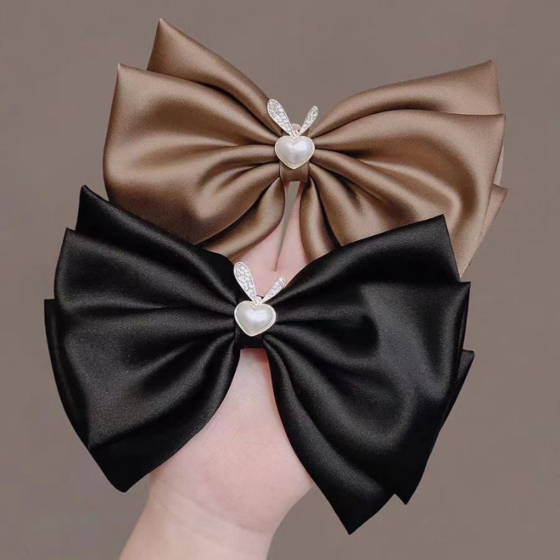 Kẹp Tóc Hình Nơ Đính Ngọc Trai Lớn Màu Trơn Thời Trang Mùa Xuân Tinh Tế Cho Nữ