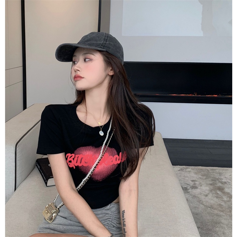 Áo Thun Tay Ngắn Dáng Ôm In Chữ Love Thời Trang Cho Nữ T2K