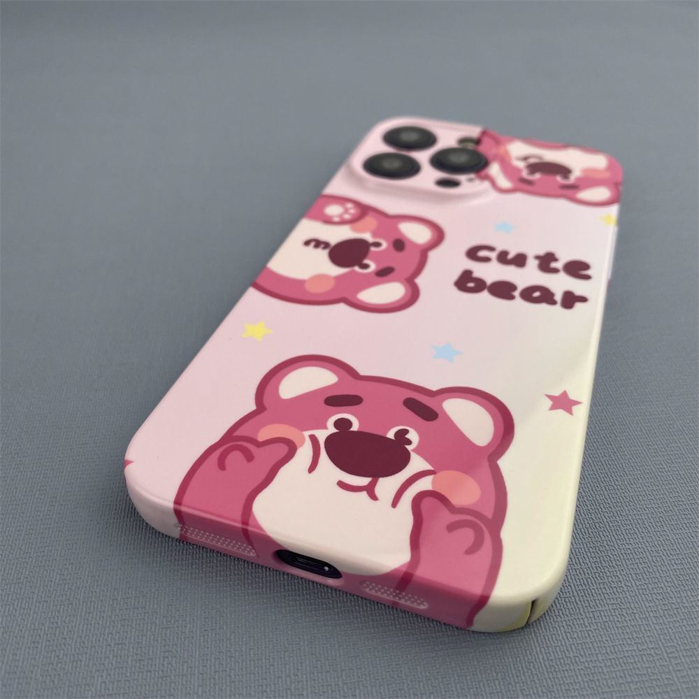 Ốp Điện Thoại Cứng Họa Tiết Gấu Và Dâu Tây Dễ Thương Cho Iphone 13 promax12xsmax xr 1114Pro OZBT