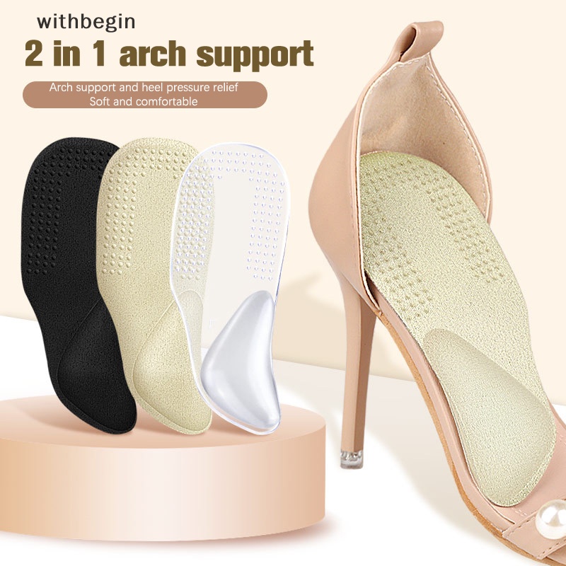 1 Cặp Đệm Lót Giày Cao Gót Dạng Cong Tự Dính Vô Hình Hấp Thụ Mồ Hôi Chống Trượt