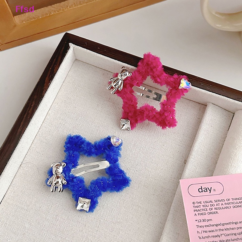 Kẹp Tóc Hình Ngôi Sao / Chú Gấu Đính Đá Phong Cách Hàn Quốc Cho Nữ