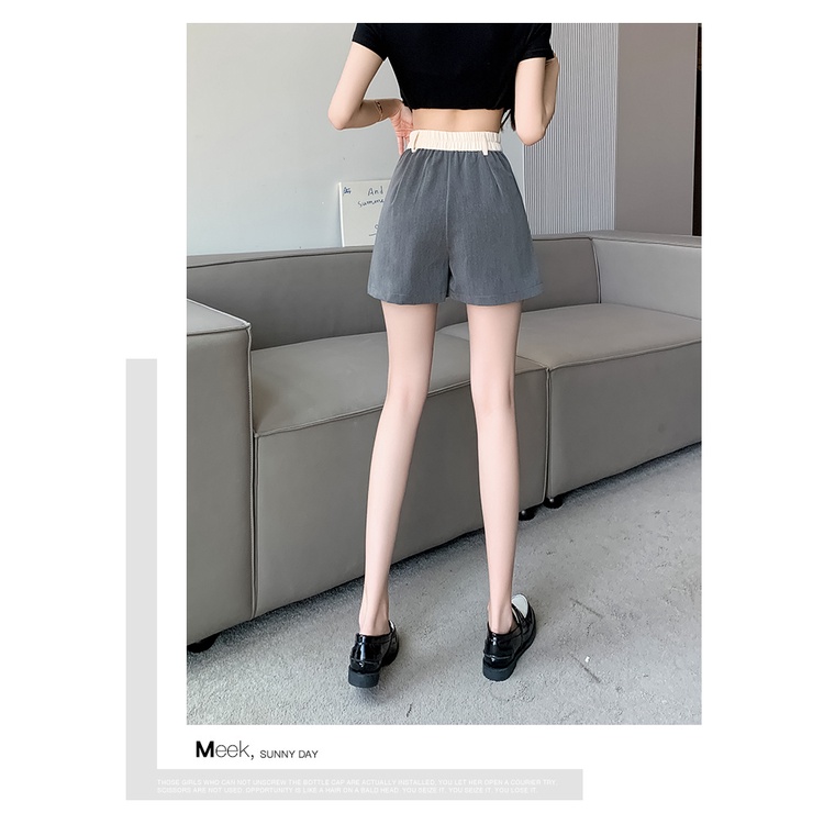 Quần Short Chữ A Lưng Cao Ống Rộng Màu Tương Phản Thời Trang Mùa Hè Mới Cho Nữ