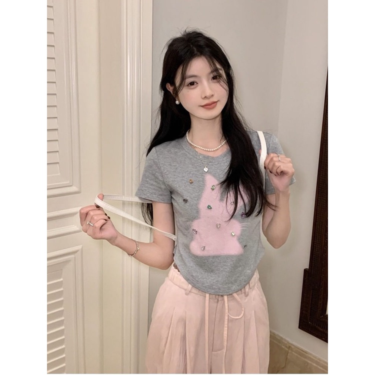 Áo Thun Tay Ngắn In Hình Thỏ Thời Trang Mùa Hè 2023 Cho Nữ