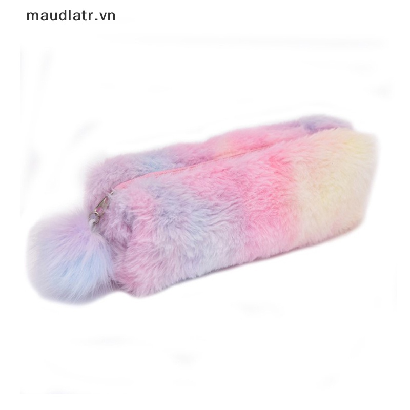 Túi Đựng Bút Bằng Lông Nhung Màu Gradient Có Khóa Kéo Cho Nữ