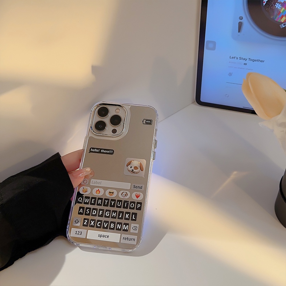 Ốp Điện Thoại Trong Suốt Hình Chú Chó Và Bàn Phím Mạ Gương Cho Iphone 14 11 12 13 PRO MAX AT0254