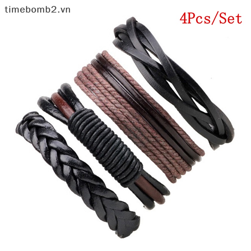 Set 4 Vòng Đeo Tay Bằng Da Bện Thủ Công Cho Nam