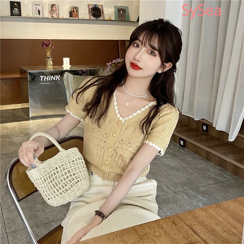 Áo Dệt Kim Dáng Ngắn Thời Trang Mùa Hè Cho Nữ