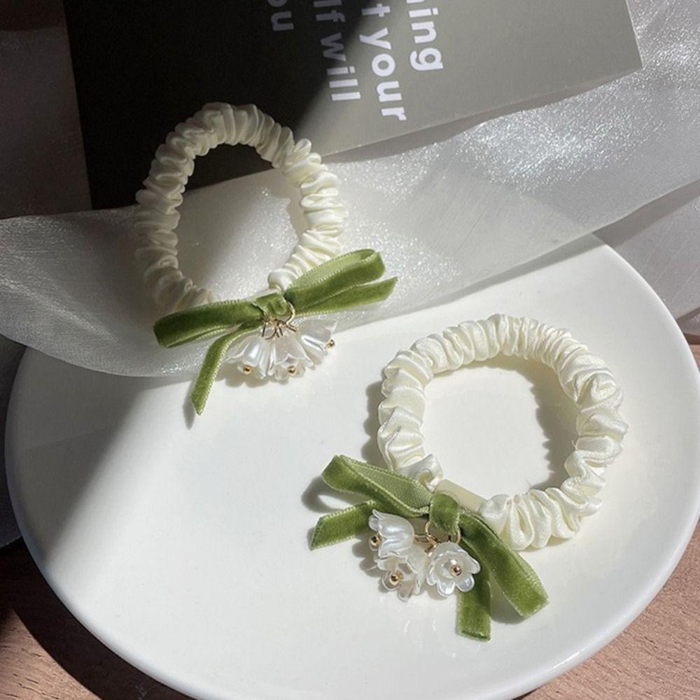 Dây Buộc Tóc Cao Su Co Giãn Chống Trượt Đính Hoa Trắng Thời Trang Mùa Hè