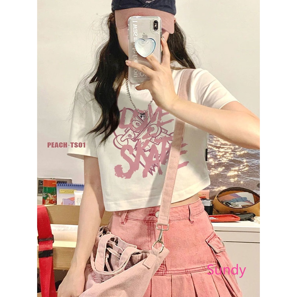 Plus Áo Croptop Tay Ngắn Cổ Tròn Phong Cách Hàn Quốc Ngọt Ngào Thời Trang Mùa Hè Cho Nữ