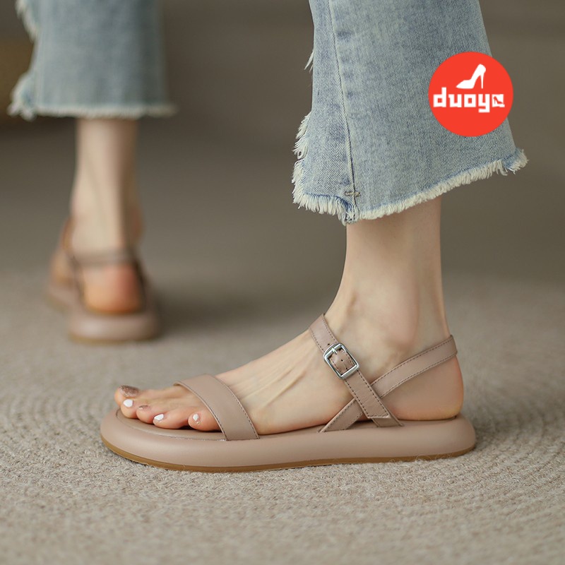 Duoya Tóc Thẳng ~ [Hàng Có Sẵn] Giày Sandal Đế Mềm Dày Nhẹ Nhàng Cỡ Nhỏ Có Dây Buộc Dành Cho Nữ Mùa Hè Miễn Phí Vận Chuyển