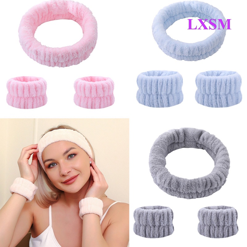 Bộ 3 Băng Đô Rửa Mặt / Cổ Tay / Cổ Tay Bằng Sợi Micro Mềm Mại Chăm Sóc Da Cho Nữ