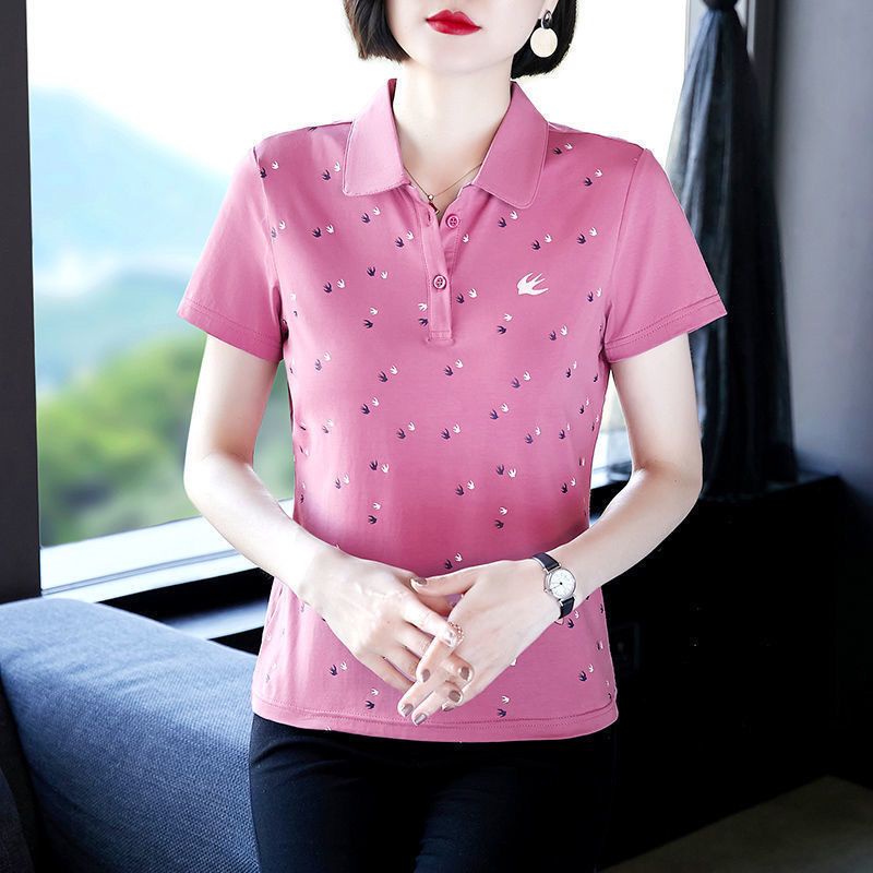 Áo Thun POLO Tay Ngắn In Họa Tiết Thời Trang Mùa Hè Mới Cho Nữ Trung Niên