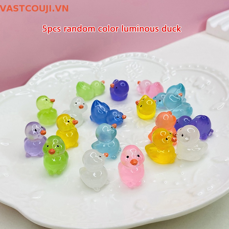 Bộ 5 Tượng Vịt Hoạt Hình Bằng Nhựa Resin Màu Dạ Quang Trang Trí