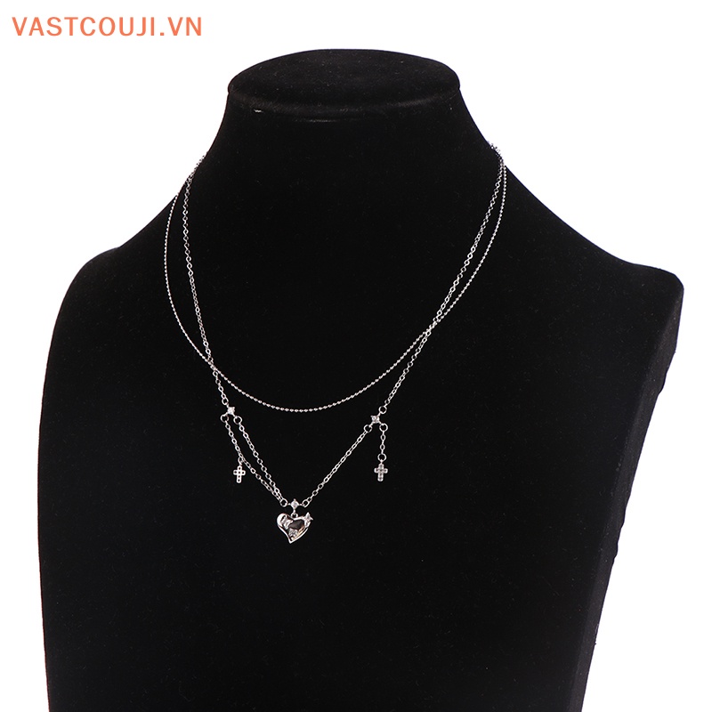Vòng Cổ Choker Đính Đá Zircon Hình Trái Tim / Thánh Giá Xinh Xắn Cho Nữ