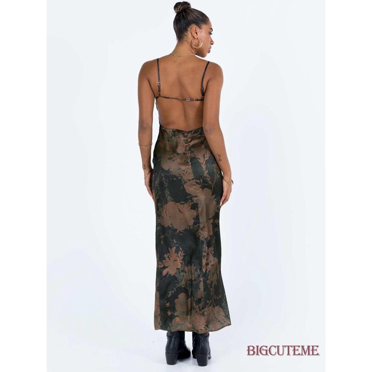 [] [] Đầm Dài Ôm Dáng Không Tay Hở Lưng Phong Cách Vintage Hai Dây Đi Tiệc Cho Nữ