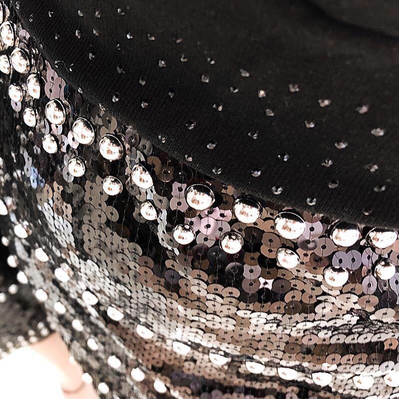 Chân Váy Đen Đính Sequin Lấp Lánh Thời Trang Vintage Cho Nữ