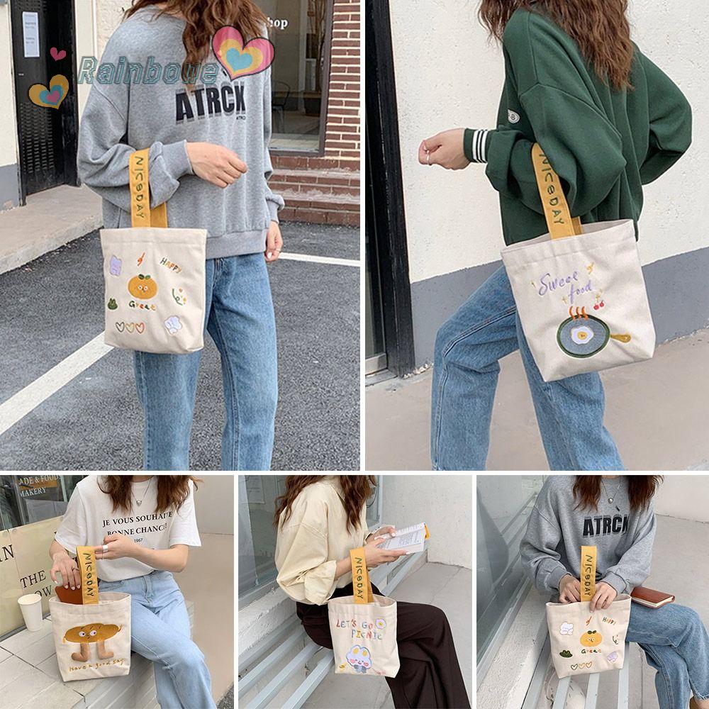 Túi Đeo Vai Vải Canvas Họa Tiết Cầu Vồng Dễ Thương Cho Bé Gái