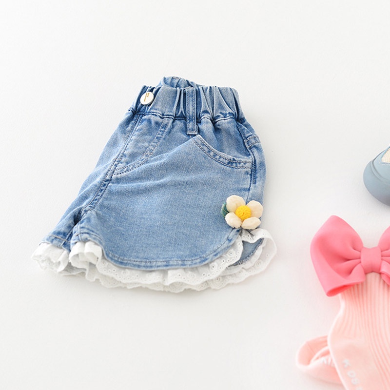 IQ Angel  Quần Short denim Mỏng Phối Ren Thời Trang Xinh Xắn Cho Bé Gái