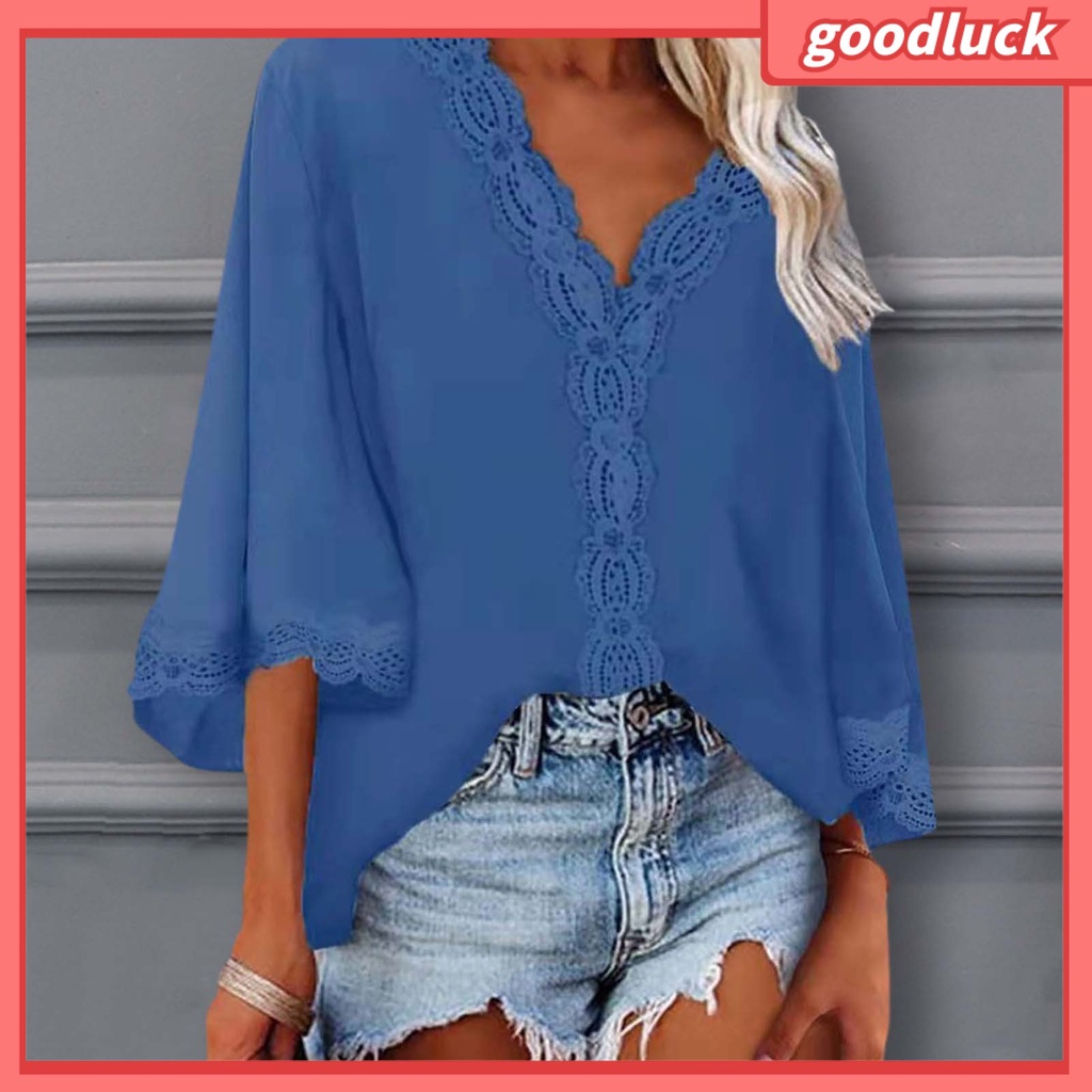 Áo Sơ Mi Tay Loe 3 / 4 Cổ Chữ V Màu Sắc Thời Trang Dành Cho Nữ