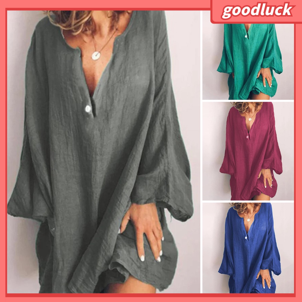 Áo Sơ Mi Dài Tay Cổ Chữ V Dáng Rộng Bằng Polyester Màu Trơn Thời Trang Dành Cho Nữ