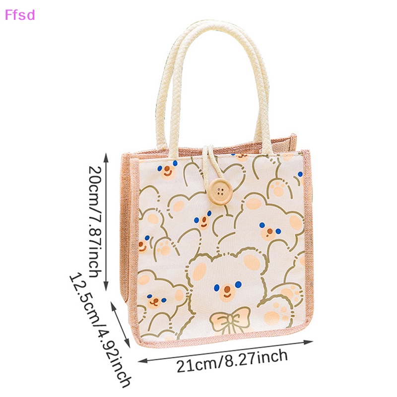 Túi Vải Canvas In Họa Tiết Hoạt Hình Đựng Đồ Ăn Trưa Tiện Dụng