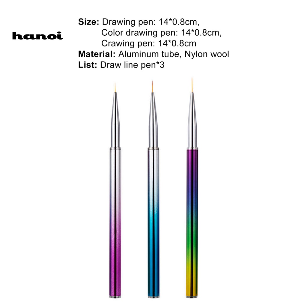 Set 3 Bút Trang Trí Móng Tay Nghệ Thuật Bằng Len Nylon Dành Cho Salon