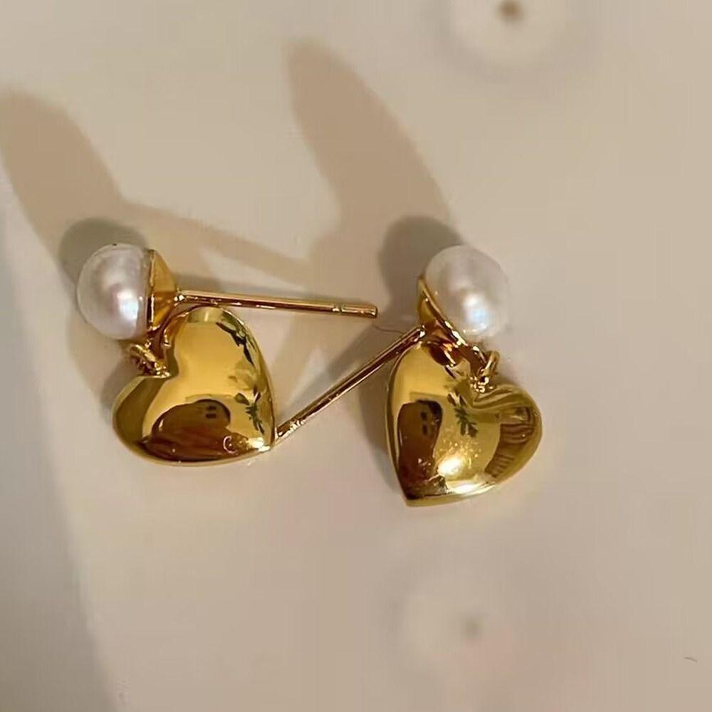 Bông Tai Hình Trái Tim Bằng Đồng Bóng Đơn Giản Sáng Tạo Phong Cách Vintage Hàn Quốc