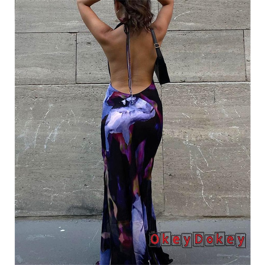 Đầm Midi Sát Nách Hở Lưng Dáng Dài In Họa Tiết Thời Trang Mùa Hè Cho Nữ