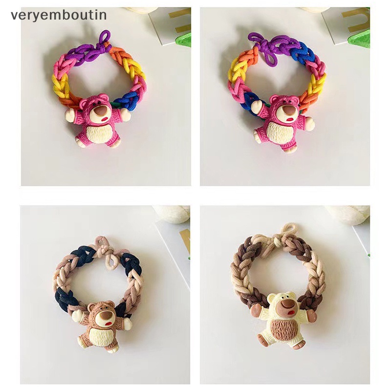 Dây Buộc Tóc Cao Su Bện Thủ Công Hình Gấu Và Dâu Tây Dễ Thương Cho Cặp Đôi