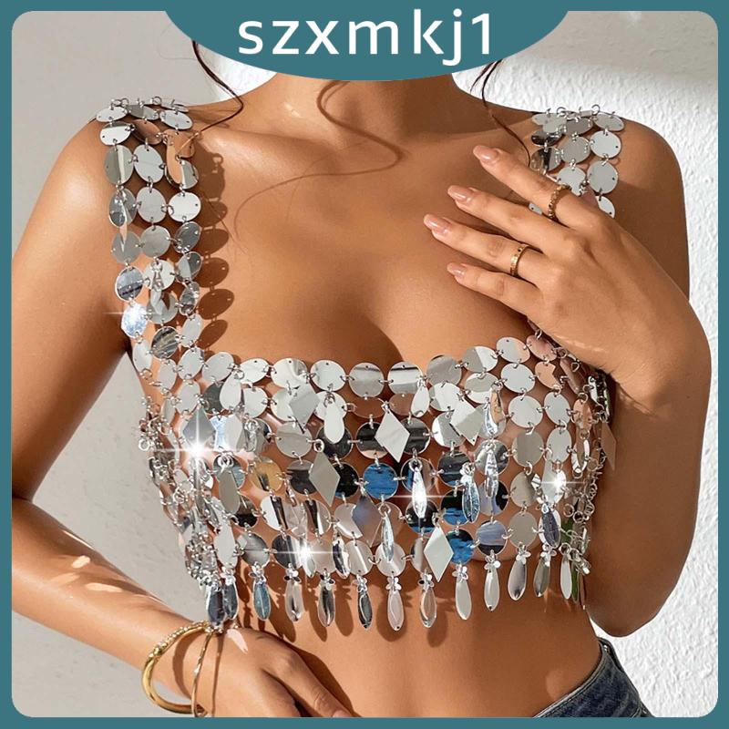 Áo Ngực Crop Top Đính Kim Sa Lấp Lánh Cho Lễ Hội / Múa Bụng