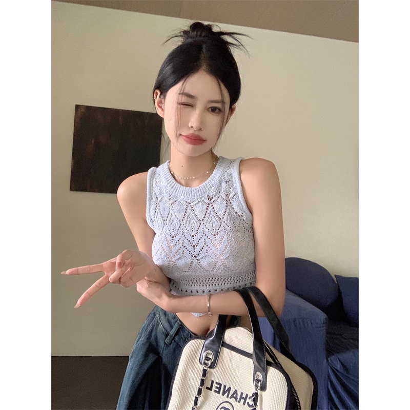 Áo Croptop Dệt Kim Sát Nách Thiết Kế Khoét Rỗng Cá Tính